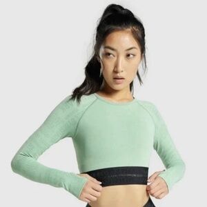 Gymshark Long Sleeve Crop Top Mint Green Black Band Size S